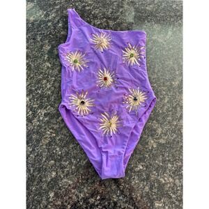 $416 Oceanus callie Lilac One Shoulder Crystal Sunburst One Piece Swimsuit M NWT